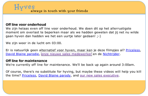 hyves Wees lief voor je lezers, ook bij foutmeldingen