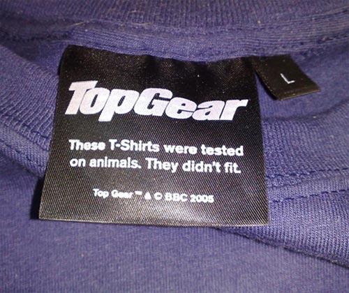 Maandagmorgenhumor: Top Gear test shirts op dieren