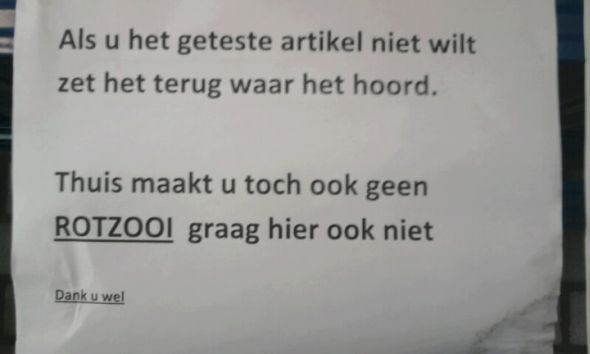 Vriendelijk briefje. Goed gespeld ook.
