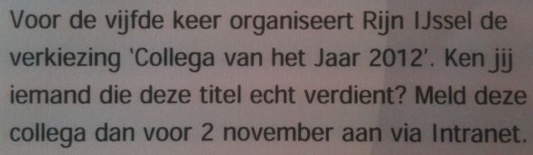 Vijf keer per jaar een collegaverkiezing?