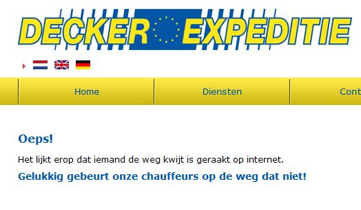 Toepasselijke 404-pagina voor een transportbedrijf